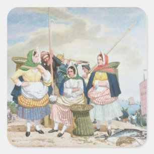 Fish Market by the Zee, c.1860 (olie op canvas) Vierkante Sticker