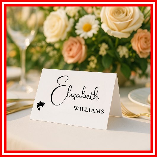 Fish Menu Modern Script Wedding Place Cards