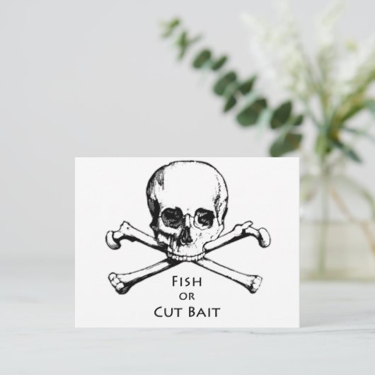 "Fish or Cut Bait" Jolly Roger Pirate Logo Briefkaart (Staand voorkant)