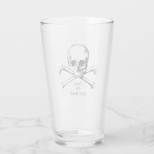 "Fish or Cut Bait" Jolly Roger Skull - Botten Glas (Achterkant)