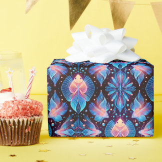 FISH ~ Patroon BLAUW ROZE ZWARTE tinten ~ Cadeaupapier