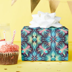FISH ~ Patroon BLAUW ROZE ZWARTE tinten ~ Cadeaupapier