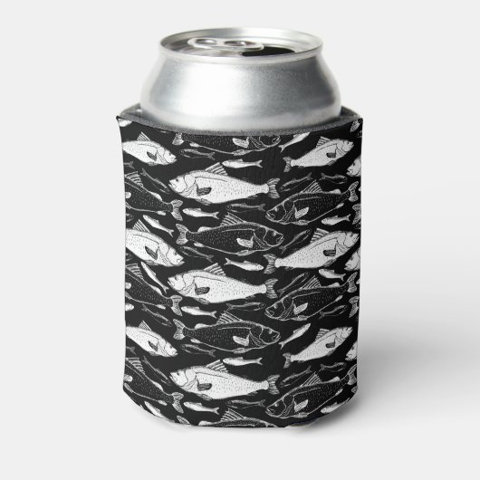 Fish Pattern Fisher Gift Black Blikjeskoeler (Blikje Achterkant)