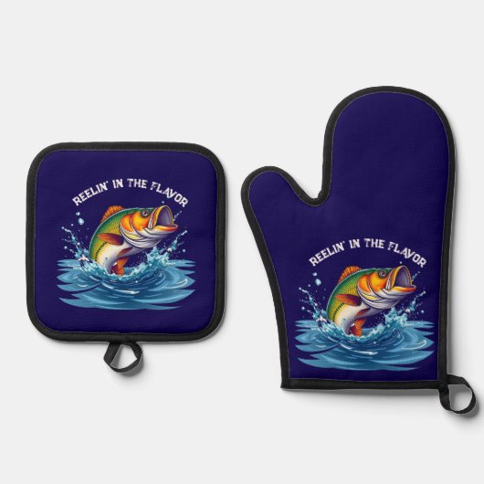 Fish-Reelin' in de smaak- Ovenwant & Pannenlap Set (Voorkant)