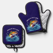 Fish-Reelin' in de smaak- Ovenwant & Pannenlap Set (Voorkant / Achterkant)