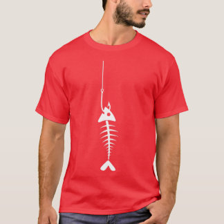 Fish skeleton in a fish hook  t-shirt