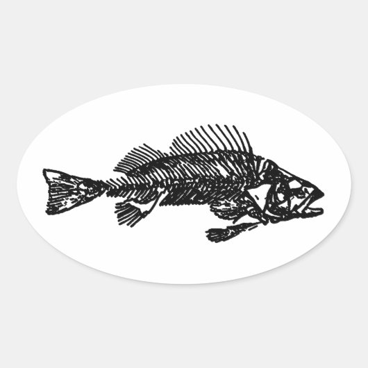 Fish Skeleton Logo (zwart) Ovale Sticker (Voorkant)
