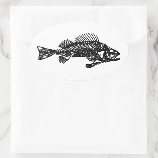 Fish Skeleton Logo (zwart) Ovale Sticker (Tas)