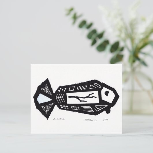 Fish Stick Linocut Design Briefkaart (Staand voorkant)
