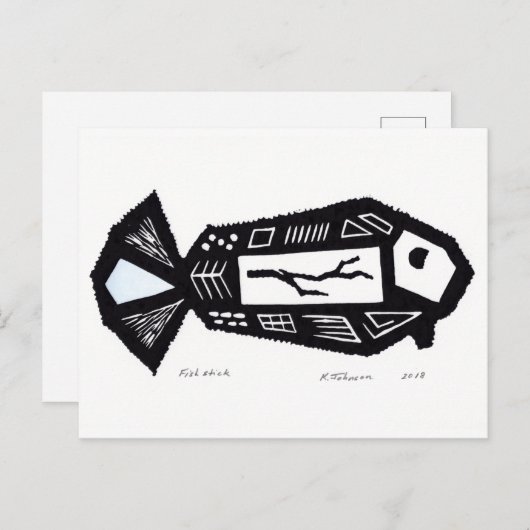 Fish Stick Linocut Design Briefkaart (Voorkant / Achterkant)
