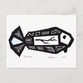 Fish Stick Linocut Design Briefkaart