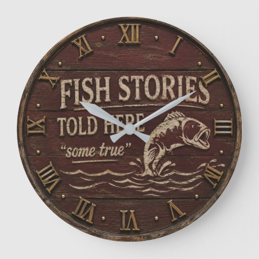 Fish Stories Told Here Funny Fishing Decor Grote Klok (Voorkant)