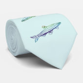 Fish Swimming Colored Pattern Line Art 2 Necktie Stropdas (Opgerold)