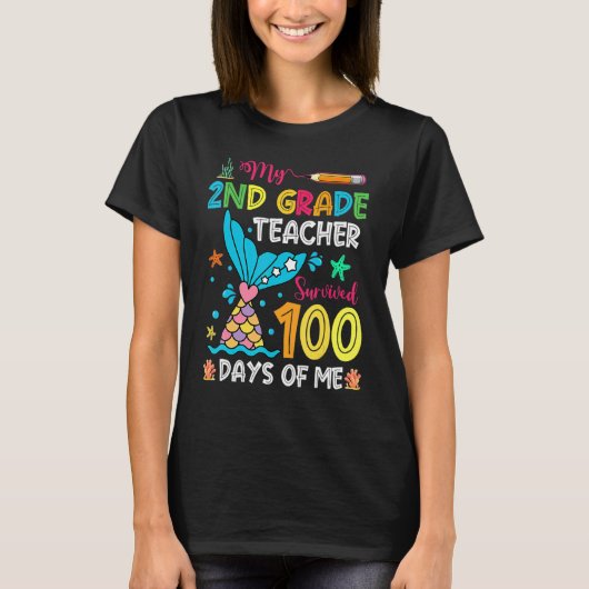 Fish Tail 2nd Grade Teacher Survived 100 Days Of M T-shirt (Voorkant)