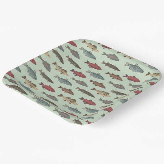 Fish Vist groen verjaardagsfeestje Papieren Bordje (Gebogen)