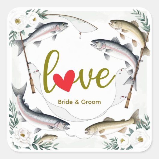Fish Wedding thema voor liefhebbers van vissen Vierkante Sticker (Voorkant)