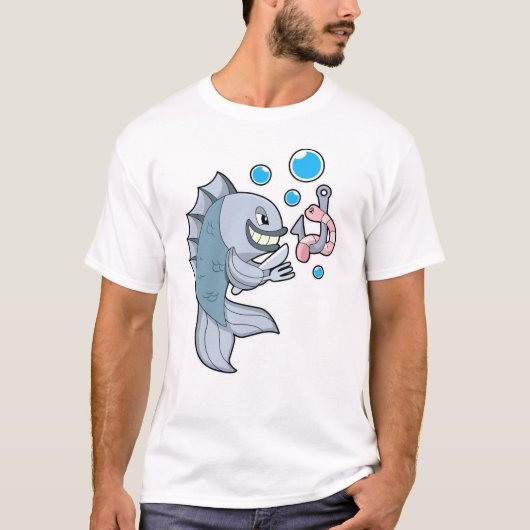 Fish with Fish hook & Worm T-shirt (Voorkant)