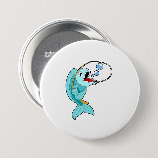 Fish with Fishing rod Ronde Button 7,6 Cm (Voorkant /achterkant)