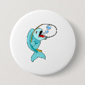 Fish with Fishing rod Ronde Button 7,6 Cm (Voorkant)