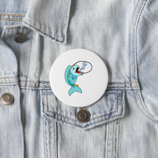 Fish with Fishing rod Ronde Button 7,6 Cm (In situ)