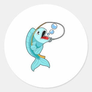 Fish with Fishing rod Ronde Sticker