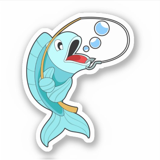 Fish with Fishing rod Sticker (Voorkant)