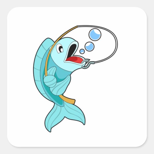 Fish with Fishing rod Vierkante Sticker (Voorkant)