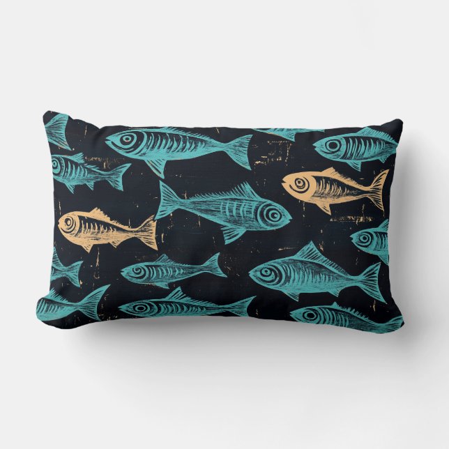 Fish Woodcut Sierkussen Kussen (Voorkant)