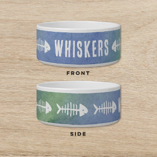 Fishbone Blue Waterverf Dog Cat Pet Voerbakje