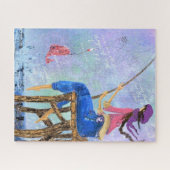 Fisher Girl - Kunsttekening Abstract Zee Vissenvro Legpuzzel (Horizontaal)