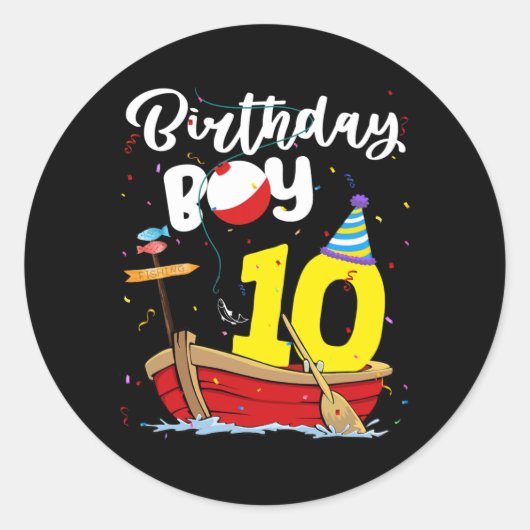 Fisherman 10th Birthday Boy Fishing 10 Year Old Ronde Sticker (Voorkant)