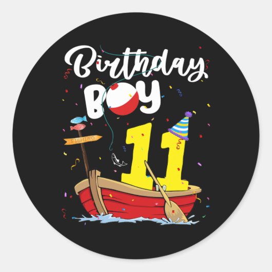 Fisherman 11th Birthday Boy Fishing 11 Year Old Ronde Sticker (Voorkant)