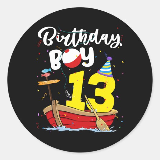 Fisherman 13th Birthday Boy Fishing 13 Year Old Ronde Sticker (Voorkant)
