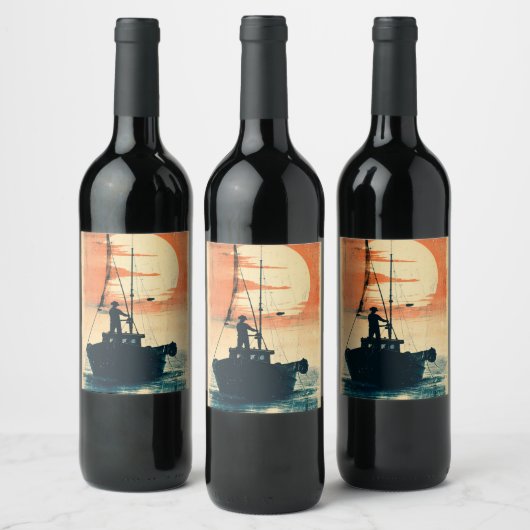 Fisherman (1) 1960s-geïnspireerde graphics wijn etiket (Flessen)
