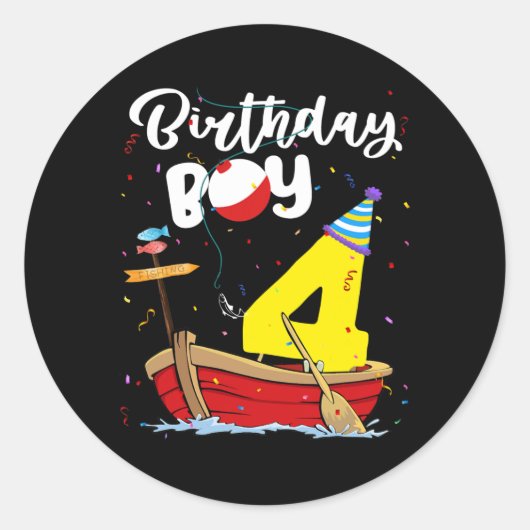 Fisherman 4th Birthday Boy Fishing 4 Year Old Ronde Sticker (Voorkant)