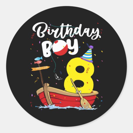 Fisherman 8th Birthday Boy Fishing 8 Year Old Ronde Sticker (Voorkant)