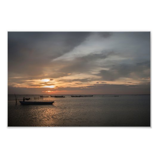 Fisherman at Sunset at the Beach Foto Afdruk (Voorkant)