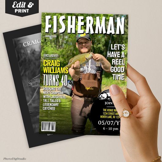 Fisherman Birthday Invite, Gevist Magazine Kaart