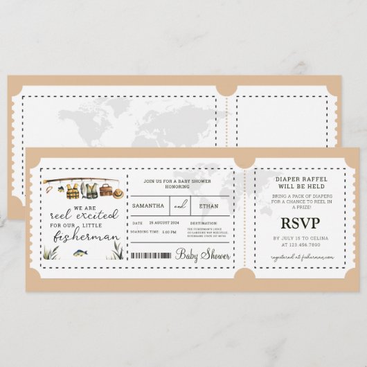 Fisherman Boarding Pass Boy Travel Baby shower Kaart (Voorkant / Achterkant)