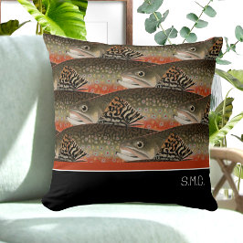 Fisherman Brook Forel Vis Ontwerp Zwart Wit Roest Kussen