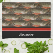 Fisherman Brook Forel Vis Ontwerp Zwart Wit Roest Theedoek (Gevouwen)