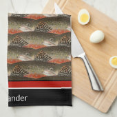 Fisherman Brook Forel Vis Ontwerp Zwart Wit Roest Theedoek (Quarter Fold)