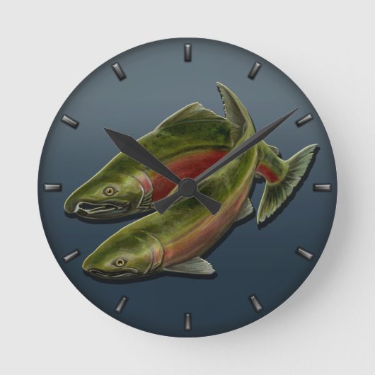 Fisherman Clock Coho Salmon Fish Wall Clocks Gifts Ronde Klok (Voorkant)