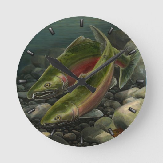 Fisherman Clock Coho Salmon Fish Wall Clocks Gifts Ronde Klok (Voorkant)