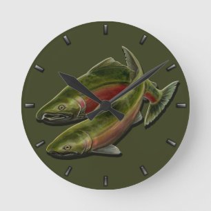 Fisherman Clock Coho Salmon Fish Wall Clocks Gifts Ronde Klok