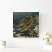Fisherman Clock Coho Salmon Fish Wall Clocks Gifts Vierkante Klok (Huis)