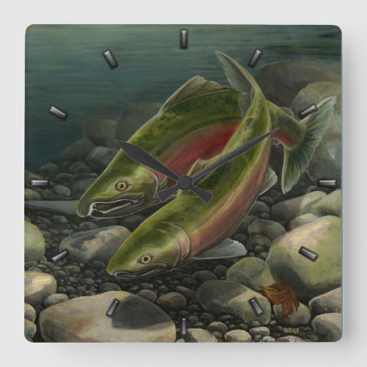 Fisherman Clock Coho Salmon Fish Wall Clocks Gifts Vierkante Klok (Voorkant)