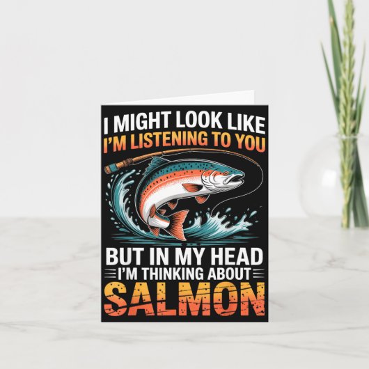 Fisherman Fish Angler Thinking About Salmon Fishin Kaart (Voorkant)