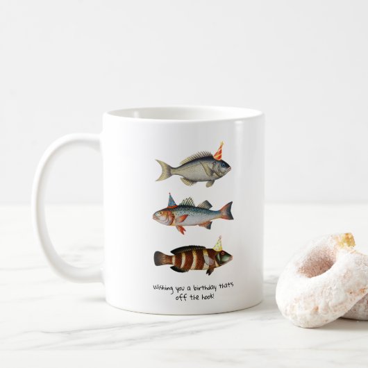 Fisherman Fish Pet Fun Verjaardag Koffiemok (Met donut)