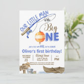 Fisherman / fishing boy 1st birthday invitation. kaart (Staand voorkant)